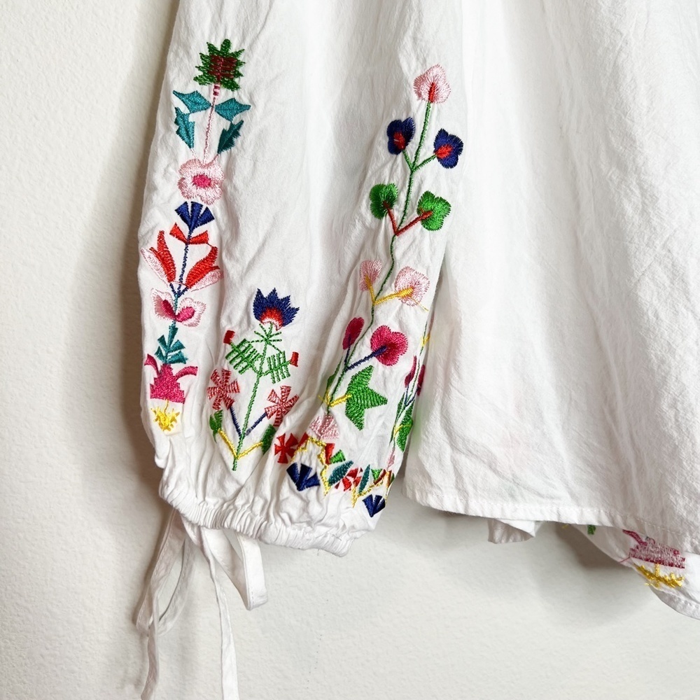Timing Top Off the Shoulder Floral Embroidered Tie Sleeve White - Picture 4 of 5